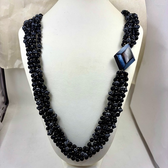 Vintage MIRIAM HASKELL Six Strand Black And White Bead Necklace